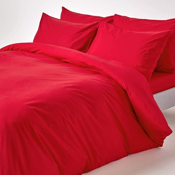 Homescapes King Size Red Egyptian Cotton Duvet Cover Set Plain Dyed