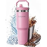 COSARE 30oz Tumbler with Handle – Stainless Steel Insulated Travel Mug with Lid and Straw – Double Wall Reusable Coffee Cup for Hot and Cold Drinks – Leak Proof Large Cup for Office, Gym, and Travel