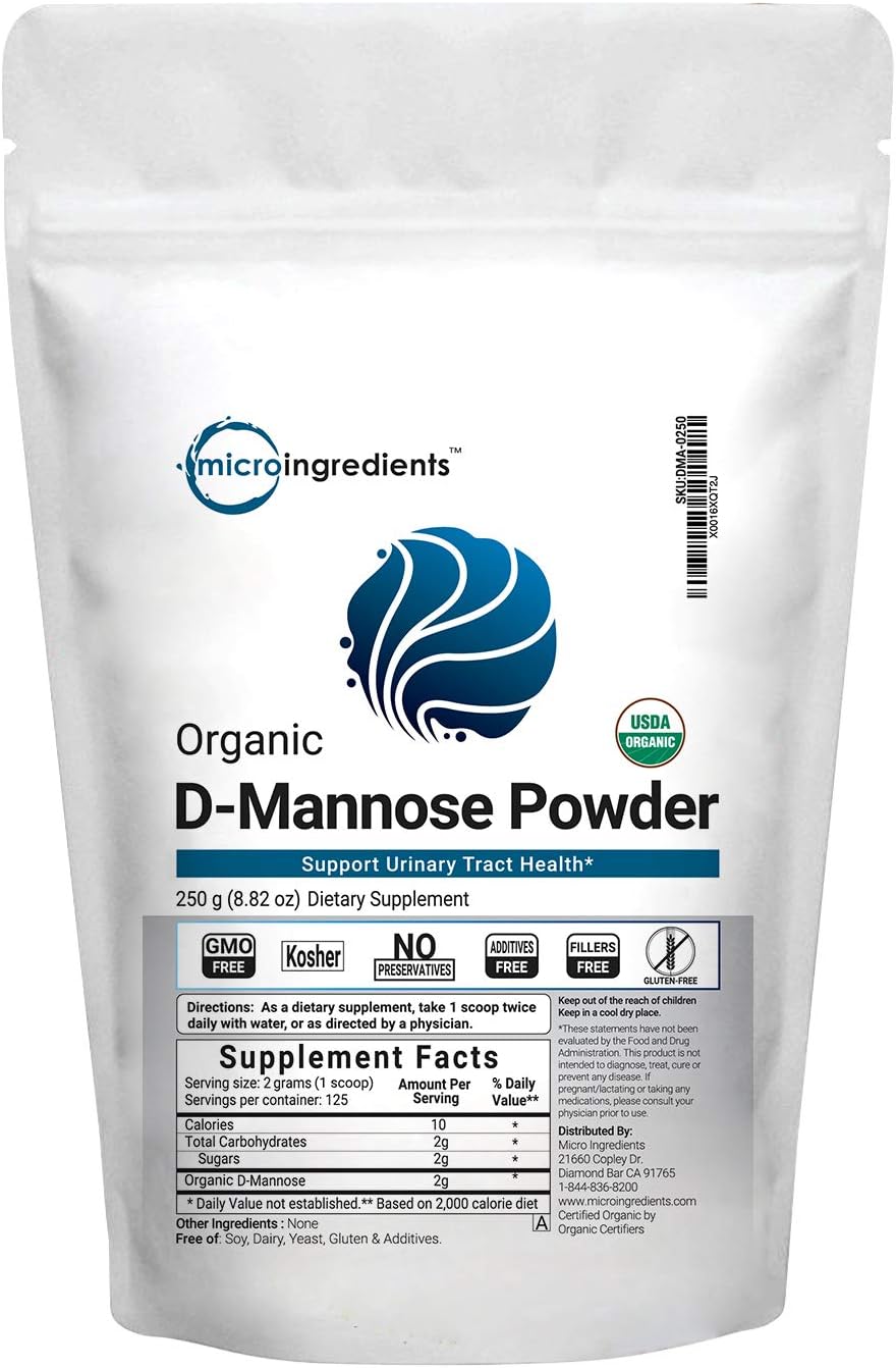 Organic D Mannose Powder, 8.8 Ounce (250 Grams), Pure Mannose Supplement, Powerfully Support Urinary Tract Cleanse and Bladder Health, Premium Mannose for Women and Men, No GMOs and Vegan Friendly: Health & Personal Care
