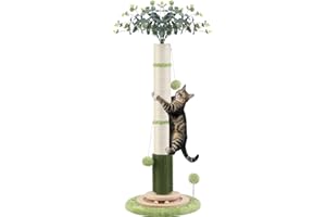 COUNER 45'' Tall Cat Scratching Post,3.5Inch Diameter Sisal Rope Scratching Post for Indoor Cats Adults Kittens,Cat Scratcher with Interactive Ball Toys Self Groomer Brush for Large Cats