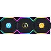 Lian Li UNI Fan SL-120-Controller Included-Black-12SLLCD1W3B | Triple Pack, Performance ARGB Fan, 1.6" LCD Display, Daisy-Chain Design, Customizable Lighting Effects, 400&times;400 Res