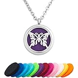 Third Time Charm Butterfly Aromatherapy Essential Oil Diffuser Necklace Stainless Steel Locket Pendant,12 Refill Pads