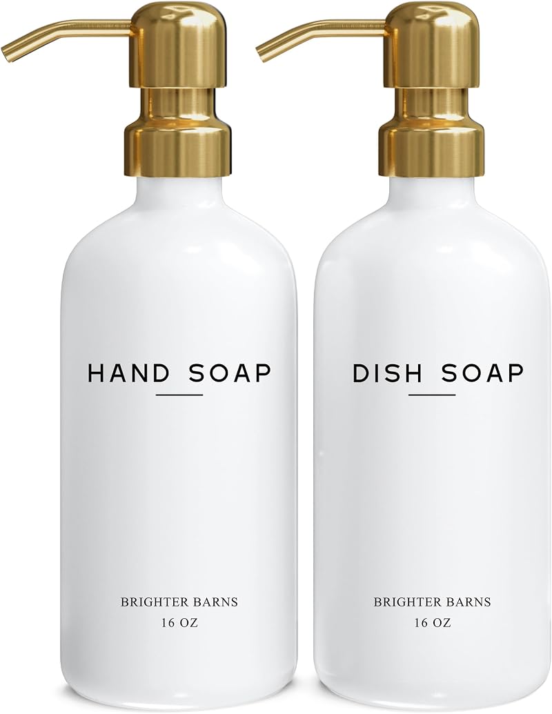 Brighter Barns Luxury Glass Soap Dispenser Set - Kitchen Sink Dish Hand Soap