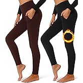 FULLSOFT 2 Pack Fleece Lined Leggings with Pockets for Women High Waisted Thermal Winter Yoga Pants for Workout Running