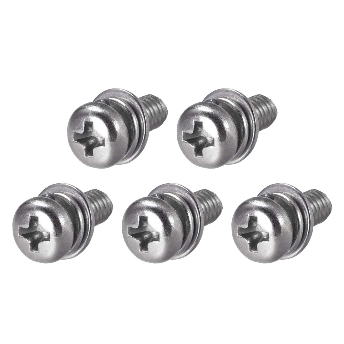 sourcing map M5 x 14mm Stainless Steel Phillips Pan Head Machine Screws Bolts Combine with Spring Washer and Plain Washers 5pcs