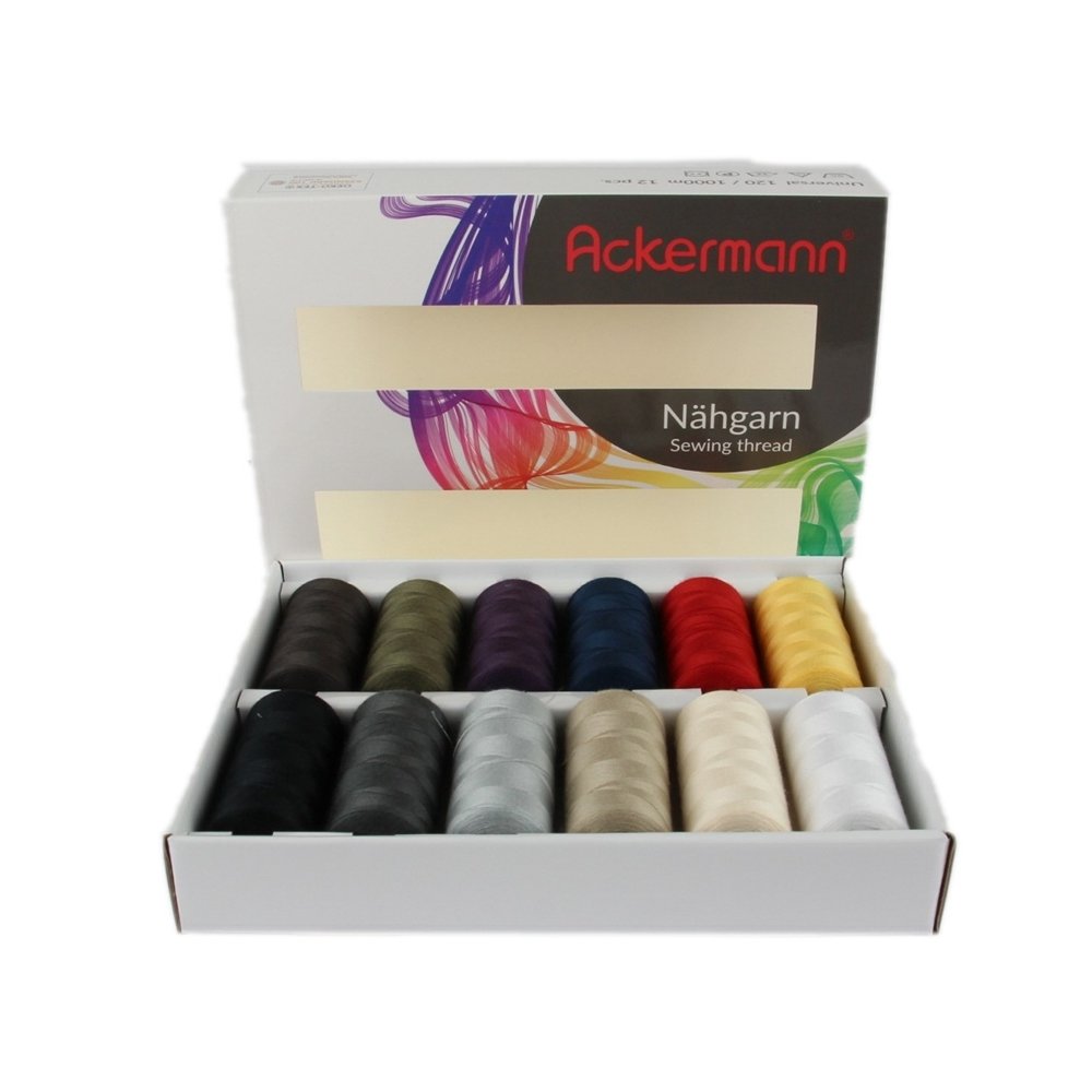 Ackermann Polyester Sewing Thread, 21 x 17 x 3.5 cm- Pack of 12