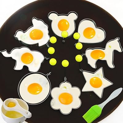 Fried Egg Mold Pancake Rings Set of 10 - BEMINH Stainless Steel Non-Stick Egg Shaper Ring with Silicone Pastry Brush and Egg Yolk White Separator, Kitchen Cooking Tools for Kids and Lovers