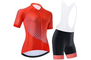 SUDU SUDO Women's Cycling Jersey Set Breathable Road Bike Shirts Kit Short Sleeve Cycling Clothing with Gel Padded Bib Shorts