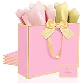 Ethhqu 3 Pack Elegant Large Gift Bags with Handles, 12.6x10x4 Inches - Set Includes Tissue Paper & Cards for Birthday, Baby Shower, Wedding, Anniversary, Christmas & Holiday Gifts (3Pcs Pink with Gold Rim)