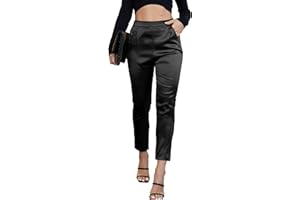 heipeiwa Women's Satin Pants Dress Casual Pleated Pull on High Waist Pants Baggy Front Tapered Trouser