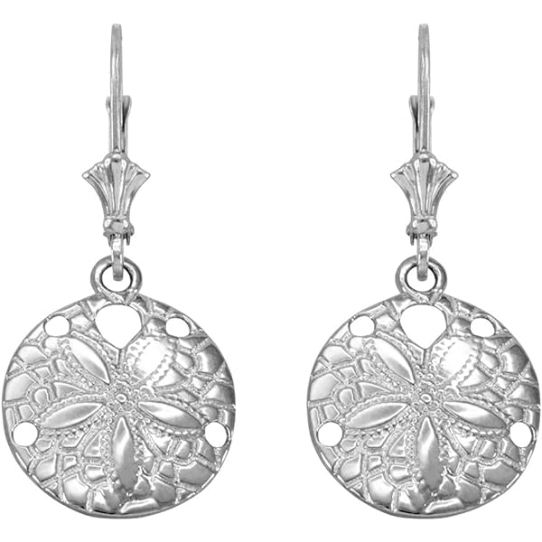 Dainty 14k White Gold Sand Dollar Pendant - Sea Star Charm Round Pendant Necklace, Polished & Elegant - View #5