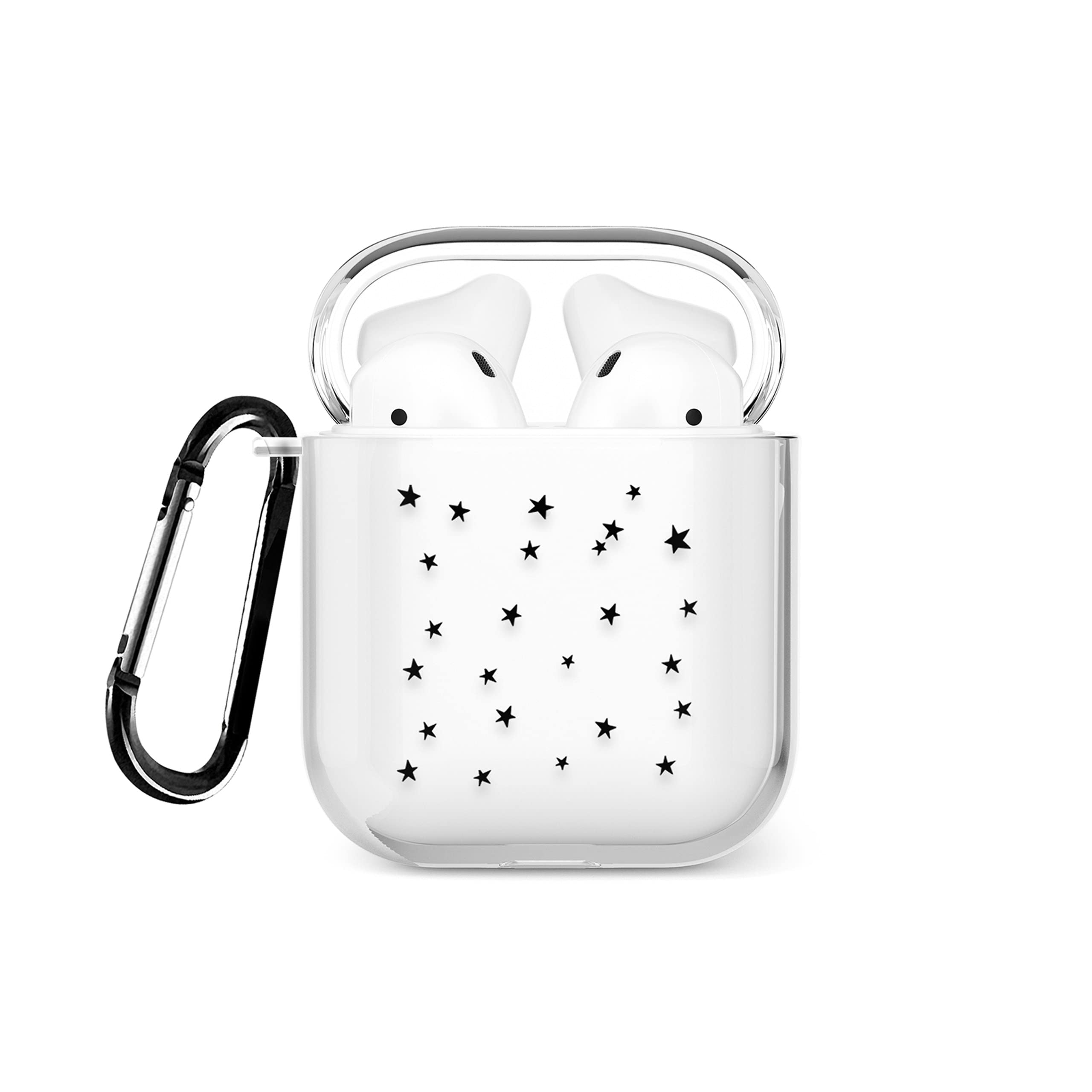 Tirita Case Compatible with Apple AirPods 1st & 2nd generation Support Wireless Charging with Carabiner, Front LED Visible [19- Black Stars]