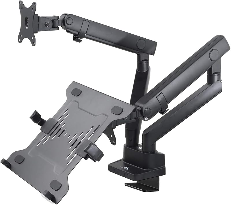 Suporte de secretária para 2 ou 3 monitores, portátil, portátil, ecrã, monitor, altura, rotação e inclinação ajustável, com portas USB integradas, VESA 75x75, 100x100 (MC-813 Double)