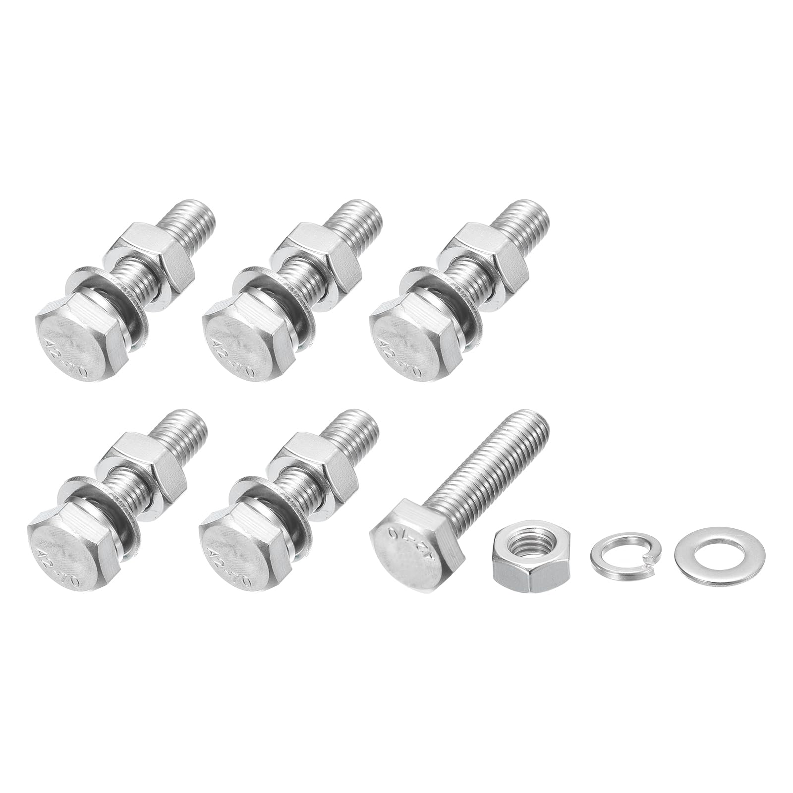 METALLIXITY Hex Head Screws Bolts, Nuts, Flat & Lock Washers Kits (M10-1.5x40mm) 6 Set, Stainless Steel Fully Threaded Machine Screws Bolt Set - for Home Appliance Equipment