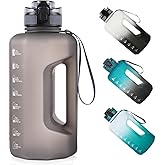 GEMFUL 74oz Water Bottle with Handle Half Gallon BPA-Free Sports Jug for Gym Hiking Travel 2.2L Large Capacity Leak Proof Easy Carry (Grey no Straw)