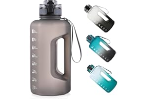 GEMFUL 2.2L/74oz Big Water Bottle with Handle & Time Markings BPA Free Leak Proof Half Gallon Plastic Sports Bottles Jug for 