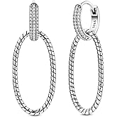 Hapour 925 Sterling Silver Hoop Earrings for Women Dangle Earrings Small Boho Earrings Rope Design for Sensitive Ears, Double Oval Huggie Hoop Earrings Gifts for Her Mother's Day Birthday