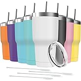 Deitybless 30oz Stainless Steel Travel Mug with Lid, 8 Pack Double Wall Vacuum Insulated Bulk Tumbler with 8 Straws, Powder Coated Coffee Cup Suitable for Vehicle Cup Holders(Assorted Colors)