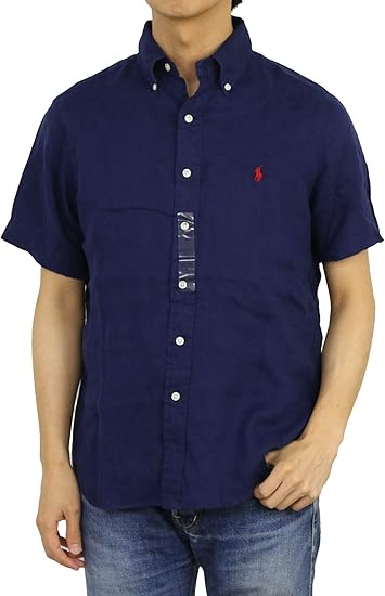 Amazon ポロ ラルフローレン Polo Ralph Lauren メンズ クラシックフィット ボタンダウン リネン半袖シャツ ワンポイント 無地 並行輸入品 シャツ 通販