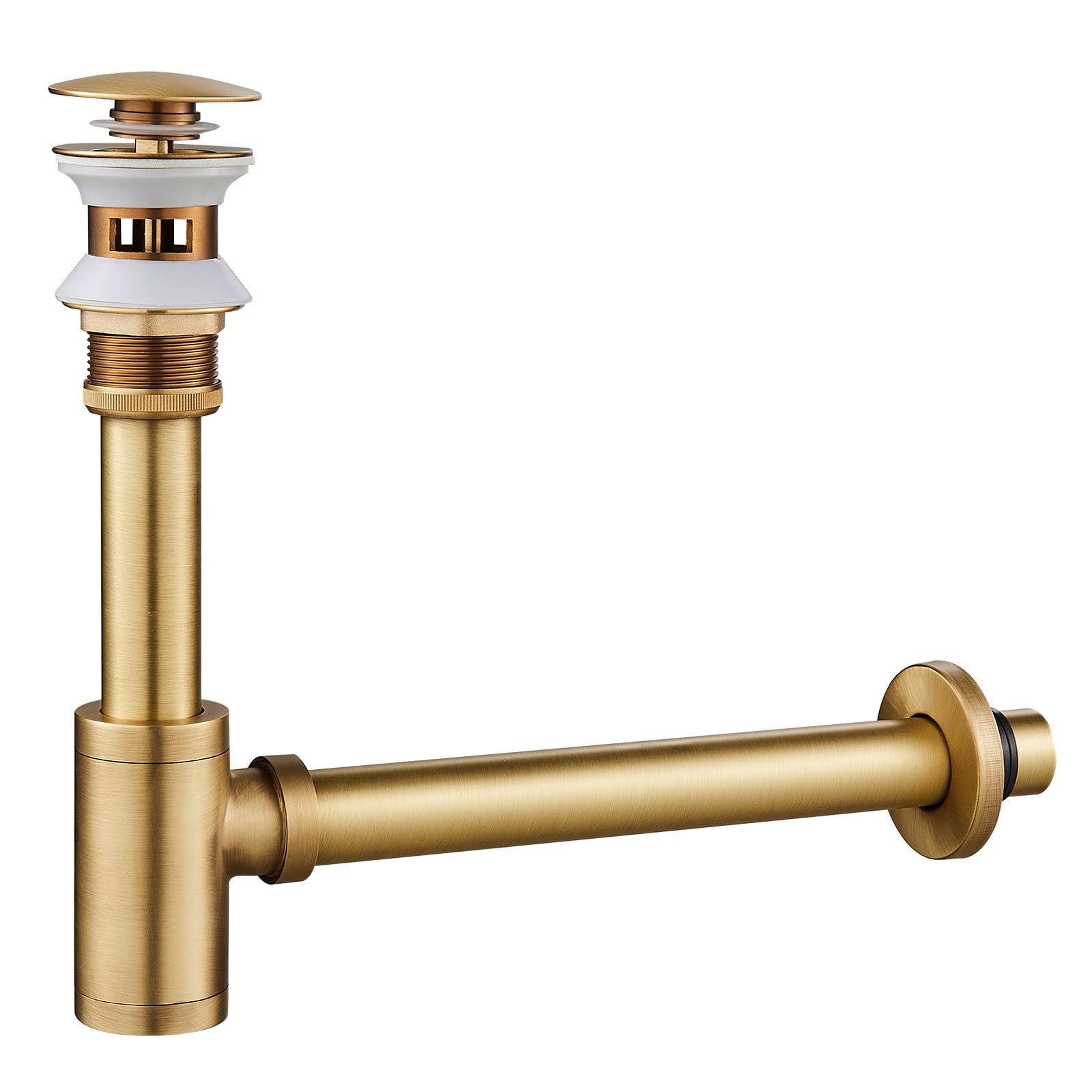 Photo 1 of TSIBOMU Solid Brass Adjustable 1-1/4 Bottle Trap with Overflow Drain Stopper Set, Bathroom Sink P-Trap Complete Set Sink Drain Kit Tube, Antique