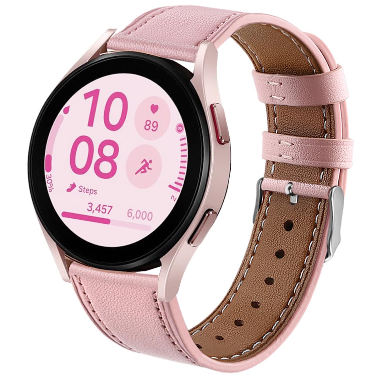 DEALELE Compatible with Samsung Galaxy Watch 6 / 6 Classic / 5 / 5 Pro / Galaxy Watch 4 / 4 Classic / 3 41mm / Active 2, 20mm Soft Leather Replacement Strap for Huawei GT2 42mm / GT3 42mm (Pink)