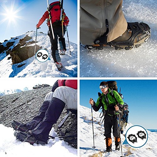 Crampons Universal Flexible Anti-Slip Ice Grips Snow Traction Cleats Ice Spikes Crampon with Stainless Steel Chain for Climbing Hikiï¼ˆ19Teeth black L)