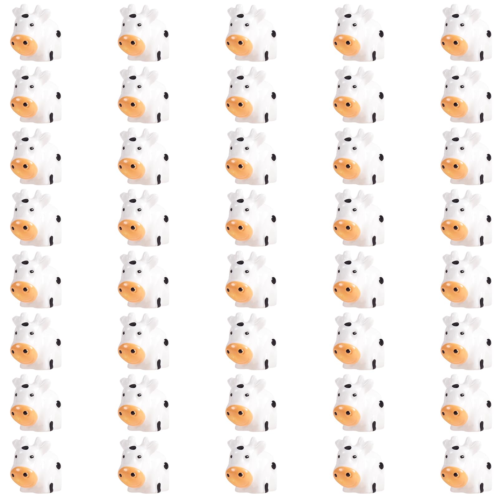 WEWAYSMILE 40pcs Mini Cow Figurines, White, Glossy Finish, Animal Print, Garden & Plant Decoration, Ages 3+