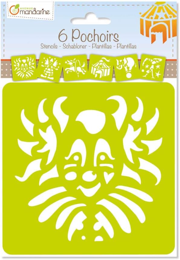 Avenue Mandarine - Ref 42454MD - Circus Stencils (Clowns, Big Top, Trapeze Acts, Gymnasts), Set of 6, Translucent Material, 15cm x 15cm, Suitable for Family Activities