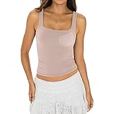 EasyGala Womens Padded Double Lined Tank Tops Square Neck Built in Bra Crop Tops Low Back Fitted Sleeveless Summer Outfits