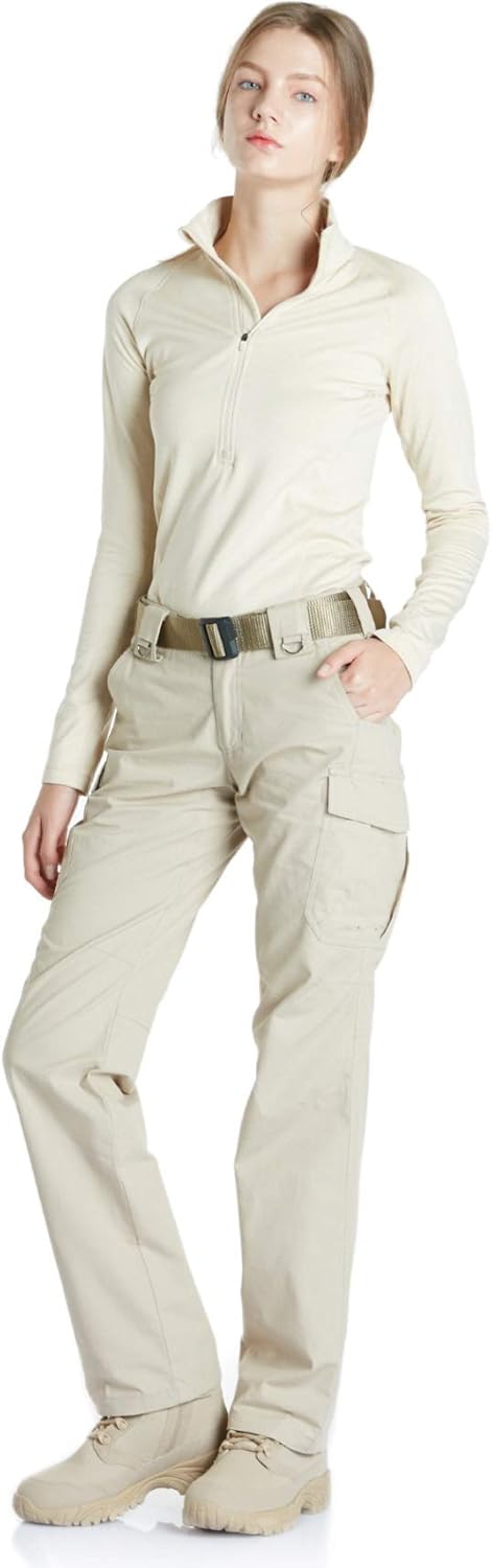 CQR Women's Flex Stretch Tactical Pants, Water Repellent Ripstop Work Pants, Elastic Waist Straight/Cargo Pants with Pockets : Clothing