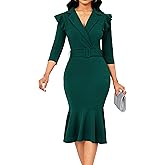 Women's Church Dresses 3/4 Sleeve Sexy V Neck Vintage Pencil Dress Mermaid Dress for Business