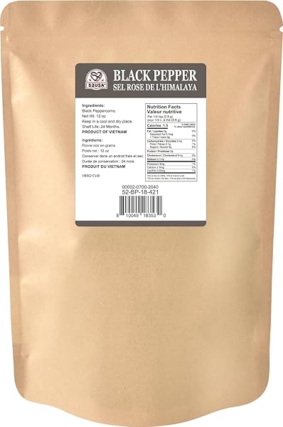 52USA BLACK PEPPERCORNS, 12OZ (PACK OF 1), PEPPERCORNS FOR GRINDER REFILL, GLUTEN-FREE, KOSHER, WHOLE PEPPERCORNS, ALL NATURAL BLACK PEPPER