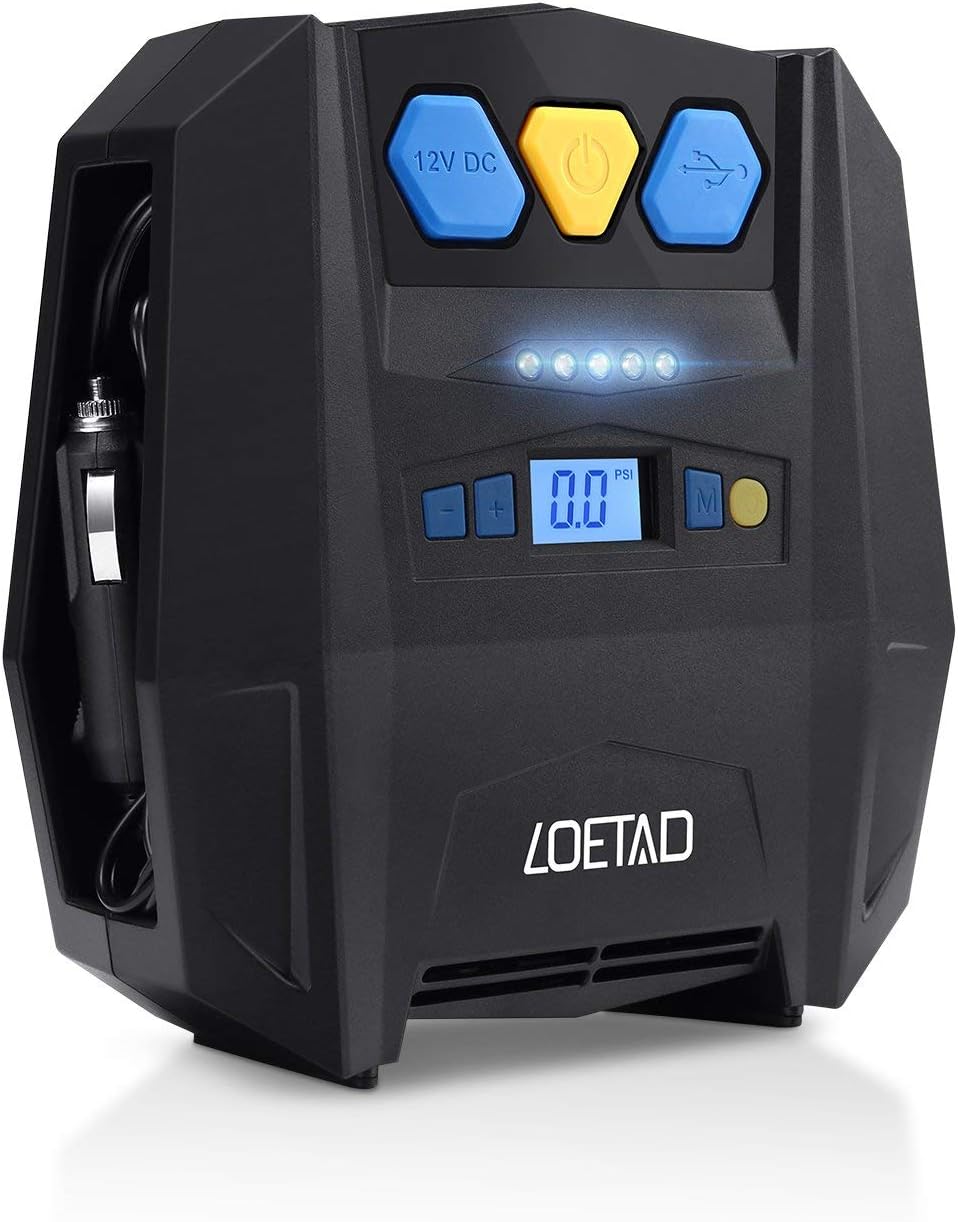 LOETAD Compresor de Aire Digital Inflador Eléctrico Portátil Automático para Neumáticos Coche DC 12V 150 PSI Máximo con Luz LED Cable 3M