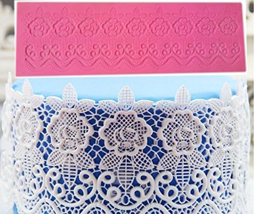 Daiweis Cake Decoration tool Scalloped lace drop Border Icing fondant Silicone Mold Mould Lace Shaped Cupcake Mat set of 2(Wave and flower lace )