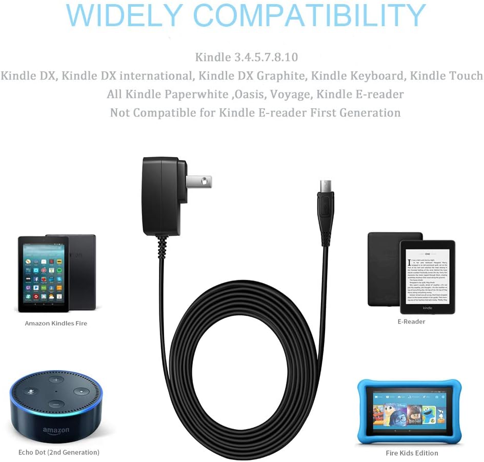 Kindle Charger AC Adapter with 6.6Ft Extra Long Charging Cord Replament for Kindle E-Reader 2 3 4 5 6 7 8 9 10 11,All Paperwhite,Oasis, Voyage: Home Audio & Theater