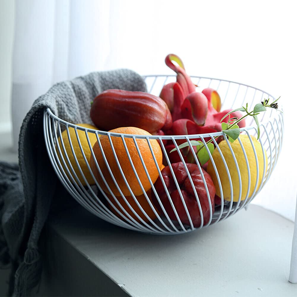 NORHOR Metal Fruit Basket, Iron Wire Fruit Basket, Fruit Bowls, Fruit and Vegetable Storage Basket with Wave Shape Design for Kitchen- Decorative Countertop Centerpiece (White oblique) โ image 1