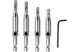 TIPLUSTA 4Pcs Self Centering Hinge Tapper Core Drill Bit Set for Opening Hole-5/64 Inch 7/64 Inch 9/64 Inch 11/64 Inch for Woodworking Window Door Hinge