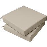AAAAAcessories Outdoor Chair Cushions, 20 x 20 x 3 inches, Set of 2 | Patio Furniture Replacement Seat Cushions, Fade-Resistant, Waterproof, Removable Cover with Ties, Khaki Beige