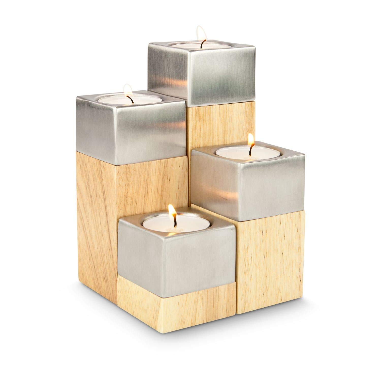 ROMINOX Tealight holder, wood, brown, 5 x 5 x 15.2 cm.