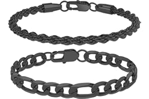UHIBROS 316L Stainless Steel Chain Bracelet for Men Women, 18K Gold Sturdy Metal Link, Silver Black Cuban/Figaro/Paperclip/Rope Fashion Jewelry Set for Dad, Boyfriend, Husband, Girlfriend
