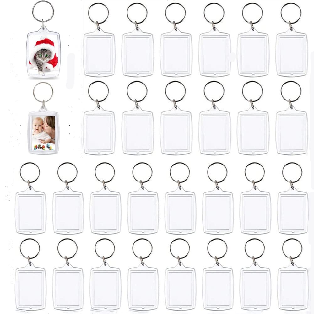 Coyanyu Blank Photo Keyring, 30 Pieces Clear Acrylic Insert Key Chains Picture Key Rings for Personalised Double Sided Photos DIY Keychain for Family Friends Crafting Gift