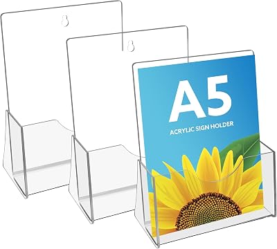 Thboxes A5 Leaflet Holder 3 Pack Clear Acrylic Stand with Hanging Hole