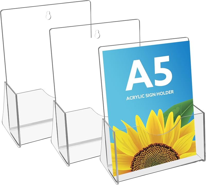 Thboxes A5 Leaflet Holder 3 Pack Clear Acrylic Stand with Hanging Hole
