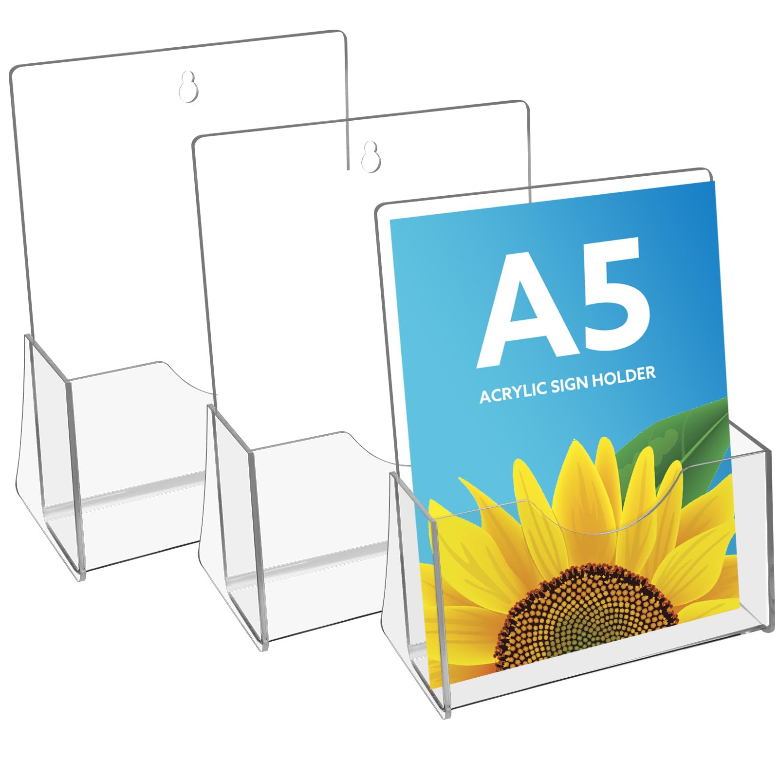 Thboxes A5 Leaflet Holder, 3 Pack Clear Leaflet Holder with Hanging Hole Acrylic Brochure Freestanding Booklet Flyer Stand for Office Restaurants Reception