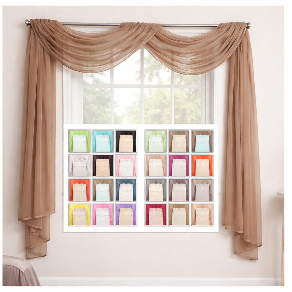 Megachest TAILORED VOILE WINDOW SCARF PELMET (taupe, 56"X197"X1 Panel)