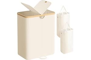 SONGMICS Laundry Hamper with Lids, Laundry Basket with 2 Compartments, 39 Gal. (150 L), Removable Liner Bag, for Laundry Room