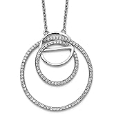 JewelryWeb 925 Sterling Silver Rhodium Plated Cubic Zirconia Loop Circles With 2 In. Ext. Necklace 16 Inch 27mm Wide Pendant Necklace for Women