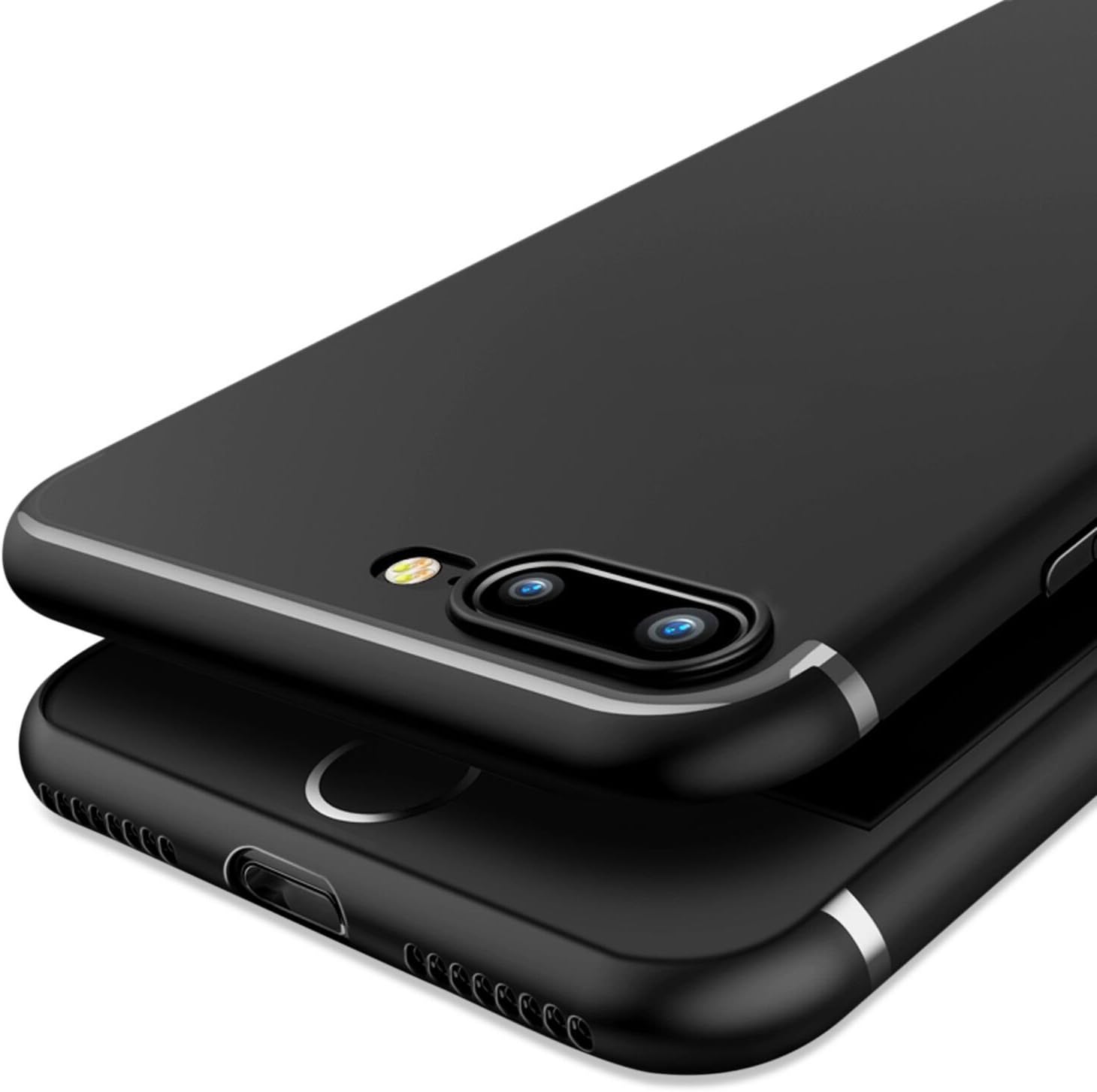 iPhone 7 Case, OWM [Ultra Thin 0.6mm] Designer Slim Light Soft Skin Grip Silicone Cover for iPhone 7 Phone Cover with Screen Protector (Black - No Logo Hole)