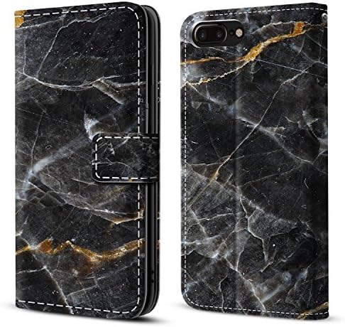 iPhone 7plus/8plus Wallet Case 5.5 inch, Stand Feature,Double Layer Shock Absorbing Premium Soft PU Color matching Leather Wallet Cover Flip Cases For apple (08-Black GOLD marble)