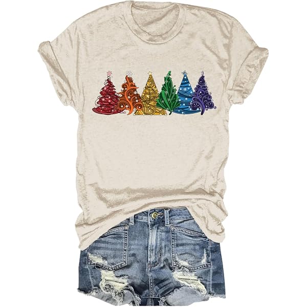 MAXPRESS Leopard Christmas Tree Snowflake T Shirts Celebrate Christmas Vacation T Shirts Funny Merry And Bright Graphic Tees Tops